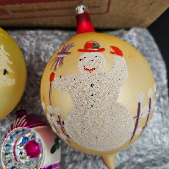 1940s-1950s Painted Glass Christmas Ornaments - Set of 4 - Picture 5 of 15